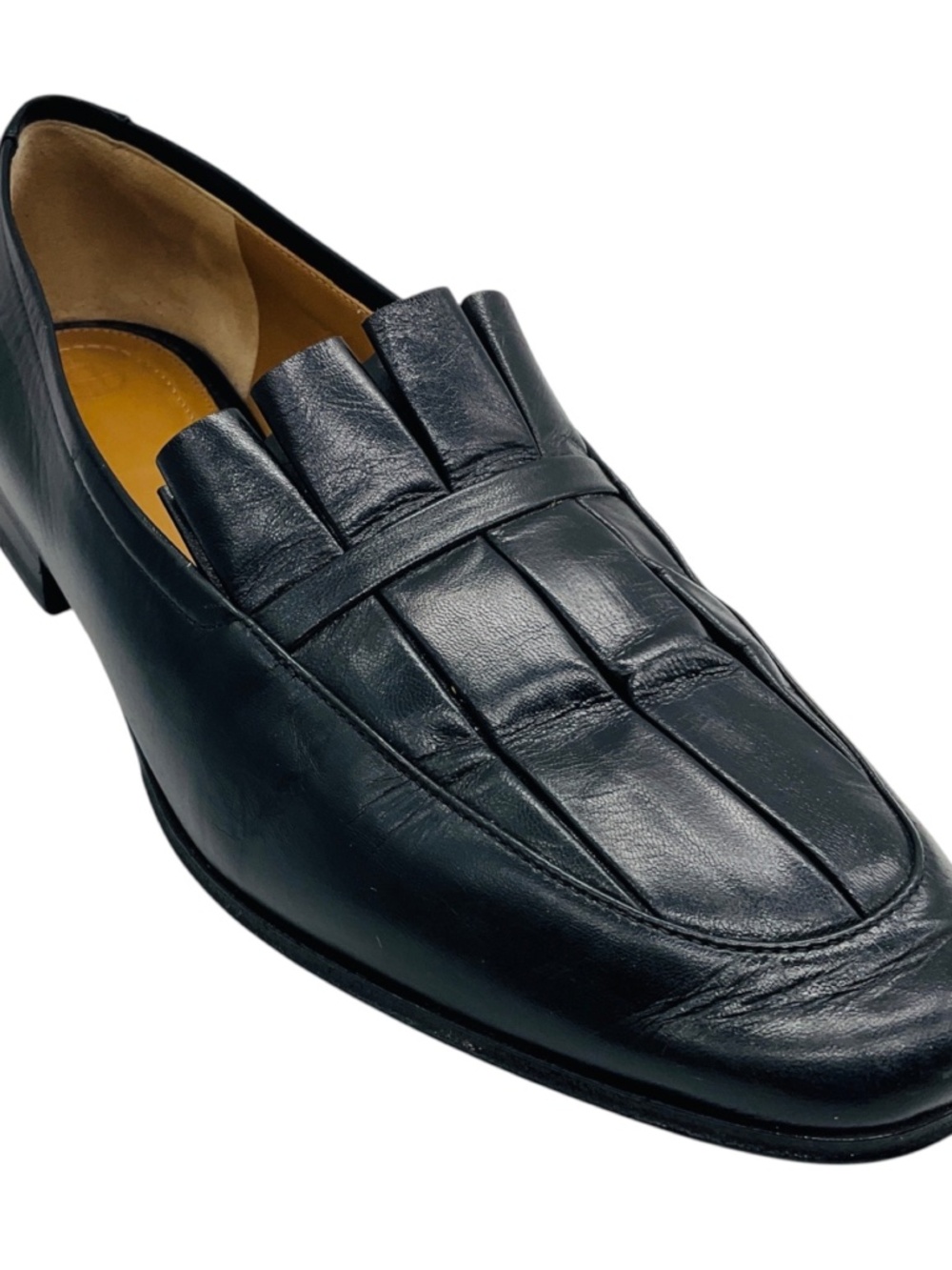 THE ROW BLACK ADAM PLEATED LEATHER LOAFERS / FLATS